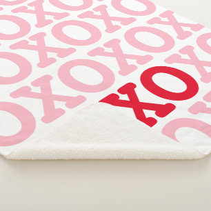 XO Valentine Hugs Kisses Pattern Pink Red Sherpa Blanket
