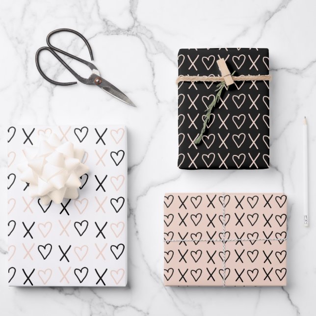Xo Valentines Hearts Pattern Wrapping Paper Sheets (Front)