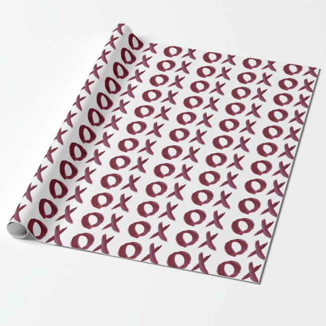 XO X O Hugs & Kisses in Red Trendy Wrapping Paper (Unrolled)