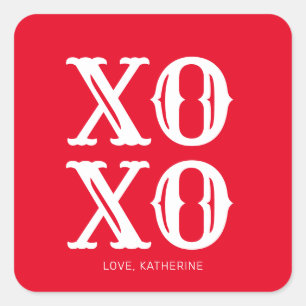 XO XO red white cute typography personalized Square Sticker