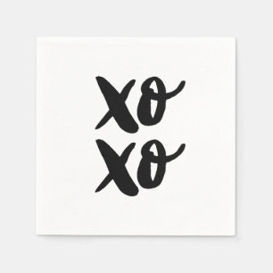 XO XO. Valentines day hugs and kisses. Black Napkins