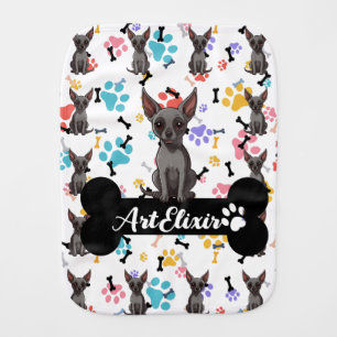 Xoloitzcuintli Bones & Paws Print Baby Burp Cloth