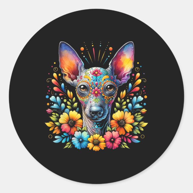 Xoloitzcuintli Dog Sugar Skull Cinco De Mayo Mexic Classic Round Sticker (Front)