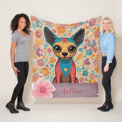 Xoloitzcuintli Floral Print Fleece Blanket