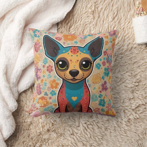 Xoloitzcuintli Floral Print Throw Pillow