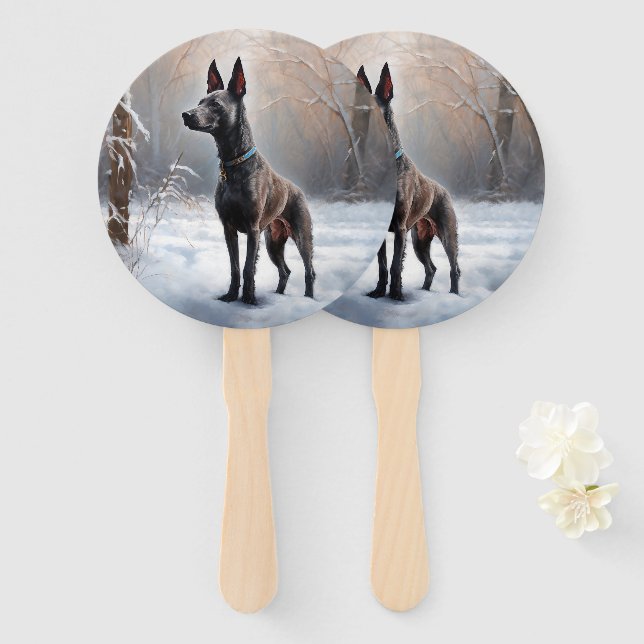 Xoloitzcuintli Let It Snow Christmas Hand Fan (Front and Back)