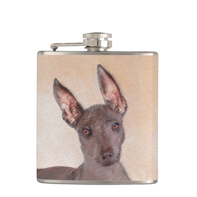 Xoloitzcuintli Painting - Cute Original Dog Art Flask (Front)