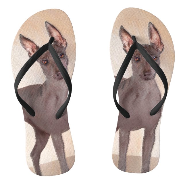 Xoloitzcuintli Painting - Cute Original Dog Art Flip Flops (Footbed)