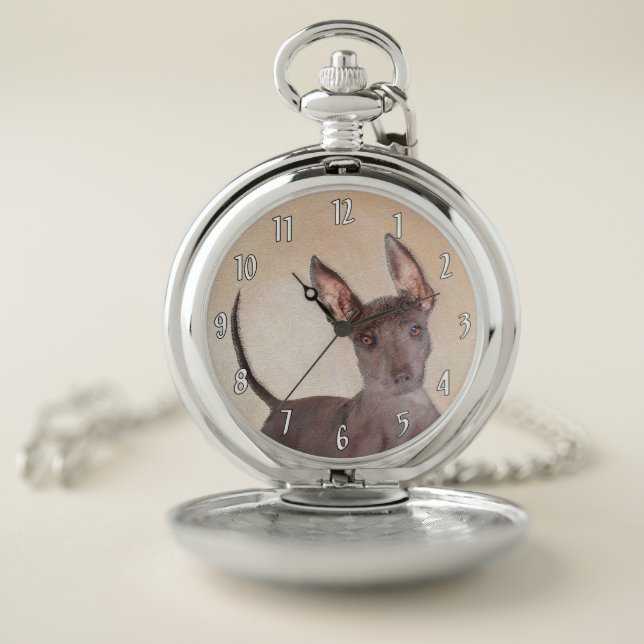 Xoloitzcuintli Painting - Cute Original Dog Art Pocket Watch (Inside)