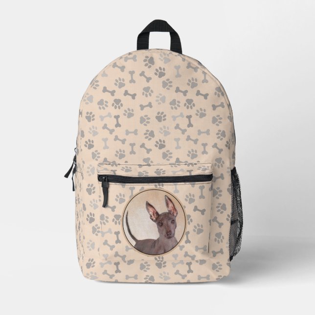 Xoloitzcuintli Painting - Cute Original Dog Art Printed Backpack (Front)