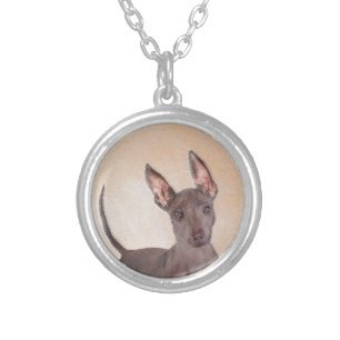 Xoloitzcuintli Painting - Cute Original Dog Art Silver Plated Necklace