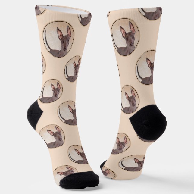Xoloitzcuintli Painting Hairless Liver Red Dog Art Socks (Angled)