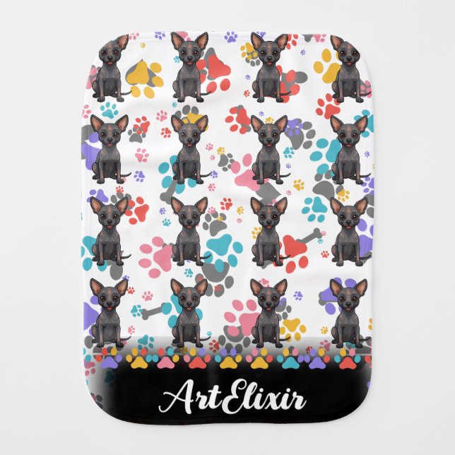 Xoloitzcuintli Paws Print  Baby Burp Cloth (Front)