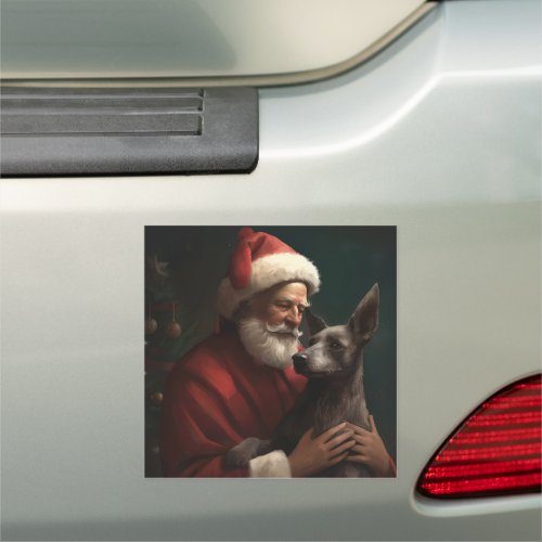 Xoloitzcuintli With Santa Claus Festive Christmas Car Magnet