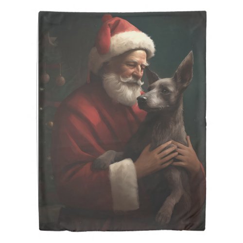 Xoloitzcuintli With Santa Claus Festive Christmas Duvet Cover