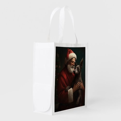 Xoloitzcuintli With Santa Claus Festive Christmas Grocery Bag