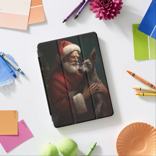 Xoloitzcuintli With Santa Claus Festive Christmas iPad Air Cover