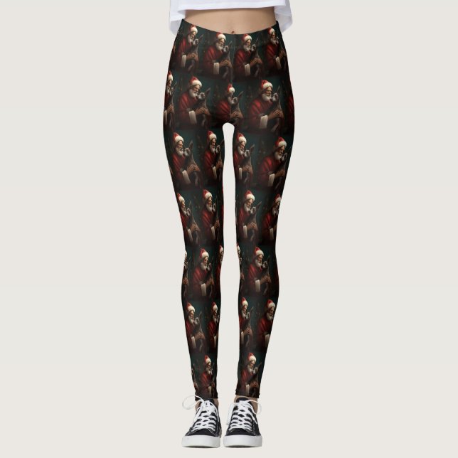 Xoloitzcuintli With Santa Claus Festive Christmas Leggings (Front)