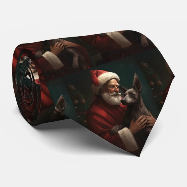 Xoloitzcuintli With Santa Claus Festive Christmas Neck Tie (Rolled)