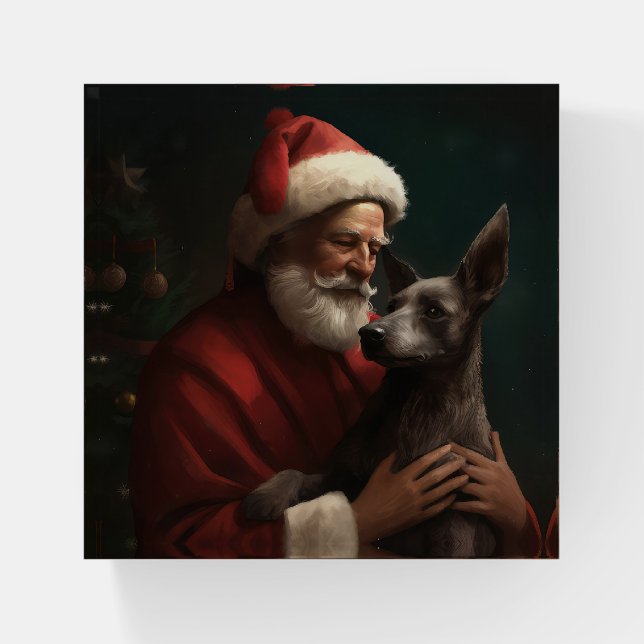 Xoloitzcuintli With Santa Claus Festive Christmas Paperweight (Front)