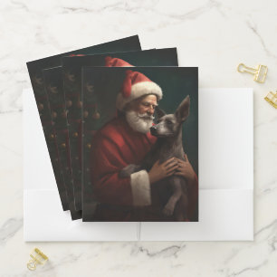 Xoloitzcuintli With Santa Claus Festive Christmas Pocket Folder