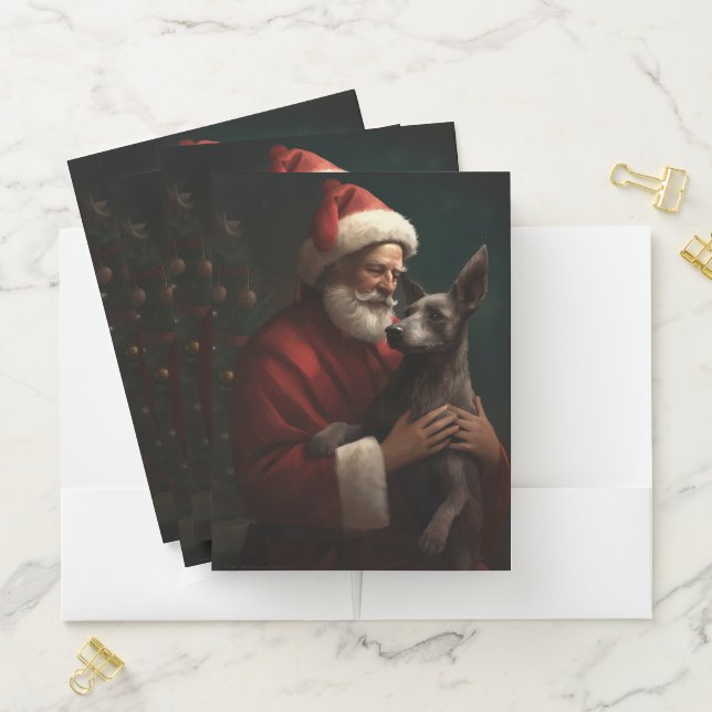 Xoloitzcuintli With Santa Claus Festive Christmas Pocket Folder (In Situ)