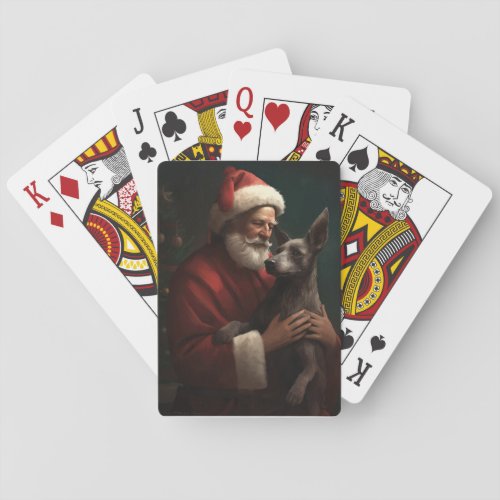 Xoloitzcuintli With Santa Claus Festive Christmas Poker Cards