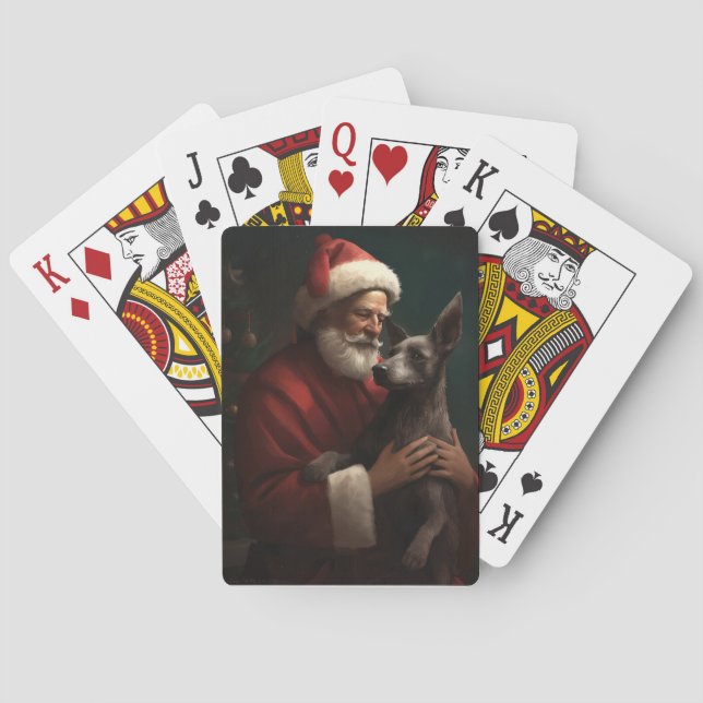 Xoloitzcuintli With Santa Claus Festive Christmas Poker Cards (Back)
