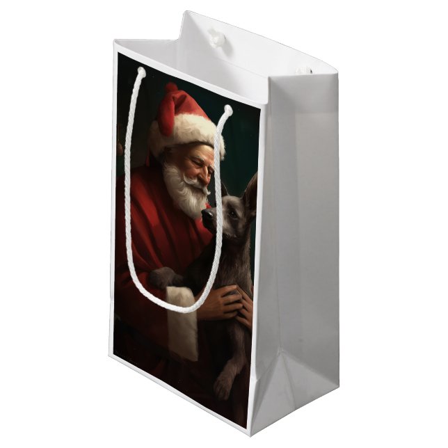 Xoloitzcuintli With Santa Claus Festive Christmas Small Gift Bag (Front Angled)
