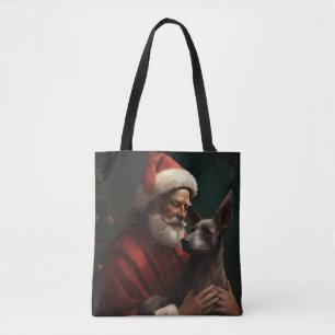 Xoloitzcuintli With Santa Claus Festive Christmas Tote Bag