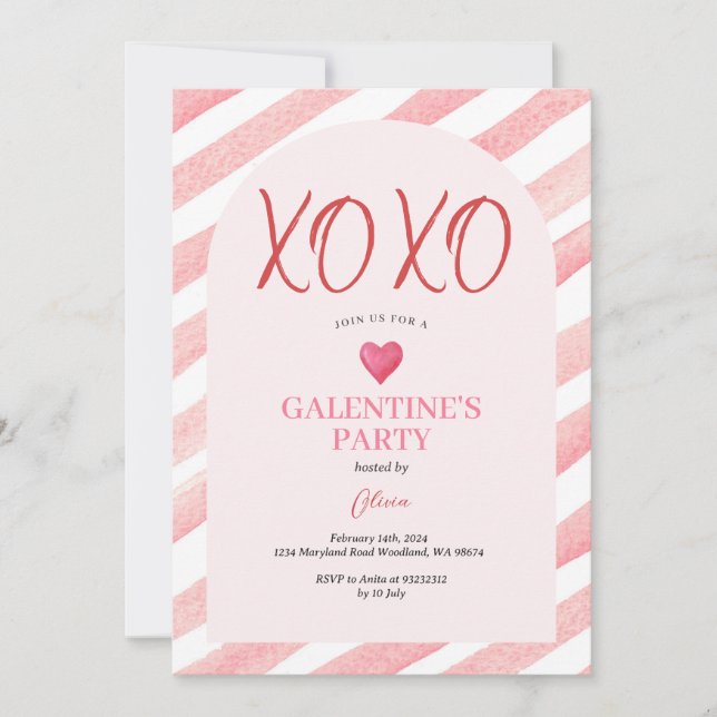  XOXO Arch Pink Galentine's Day Dinner Valentine Invitation (Front)