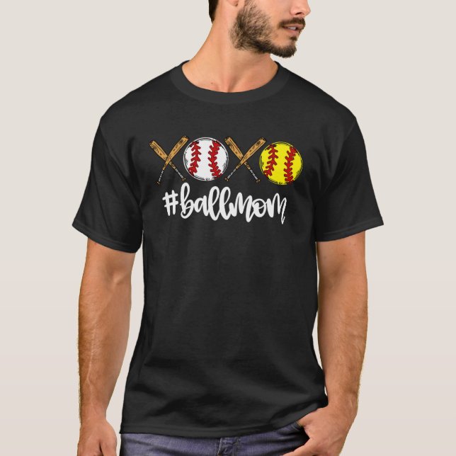 XOXO Ball Mom Baseball Softball Mother s Day Best  T-Shirt (Front)
