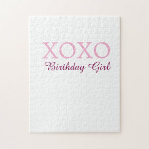 Xoxo birthday girl name pink mauve simple love jigsaw puzzle