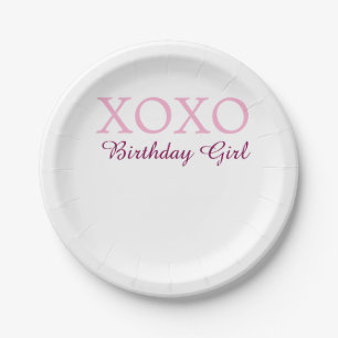 Xoxo birthday girl name pink mauve simple love  paper plates
