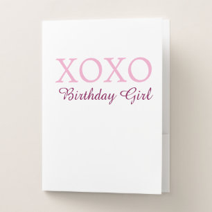 Xoxo birthday girl name pink mauve simple love pocket folder