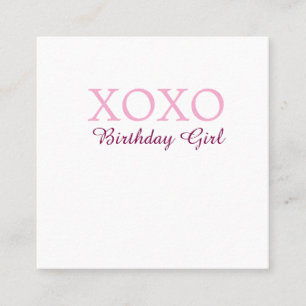Xoxo birthday girl name pink mauve simple love  square business card