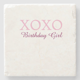 Xoxo birthday girl name pink mauve simple love  stone coaster