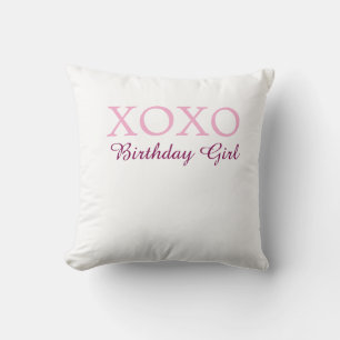 Xoxo birthday girl name pink mauve simple love throw pillow