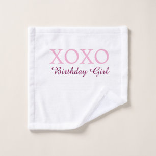 Xoxo birthday girl name pink mauve simple love  wash cloth