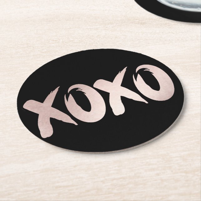 XOXO Blush Pink | Hand Lettered Brush Script Round Paper Coaster (Angled)