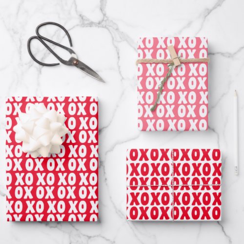 XOXO Bold Letter Red White  Pink Typographic  Wrapping Paper Sheets