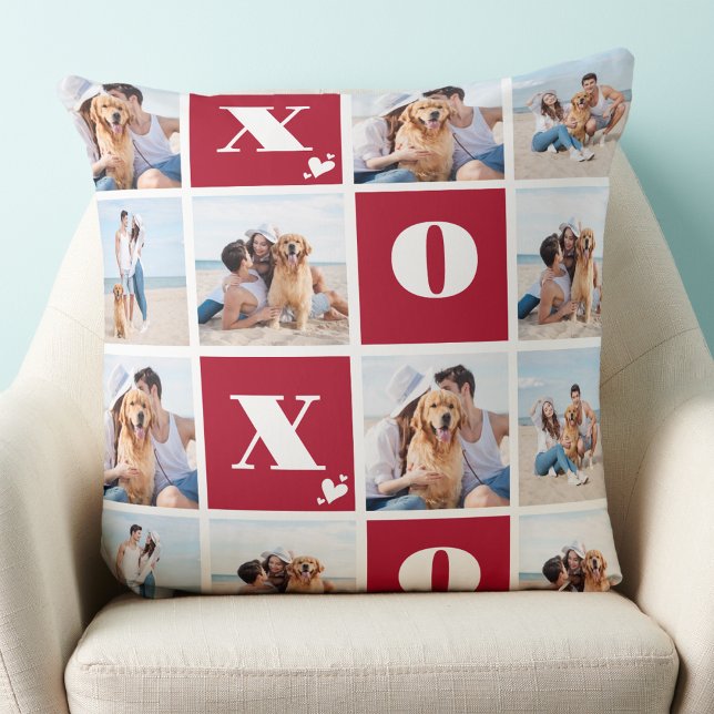 XOXO Bold Modern 12 Photo Collage Valentines Day Throw Pillow (Creator Uploaded)