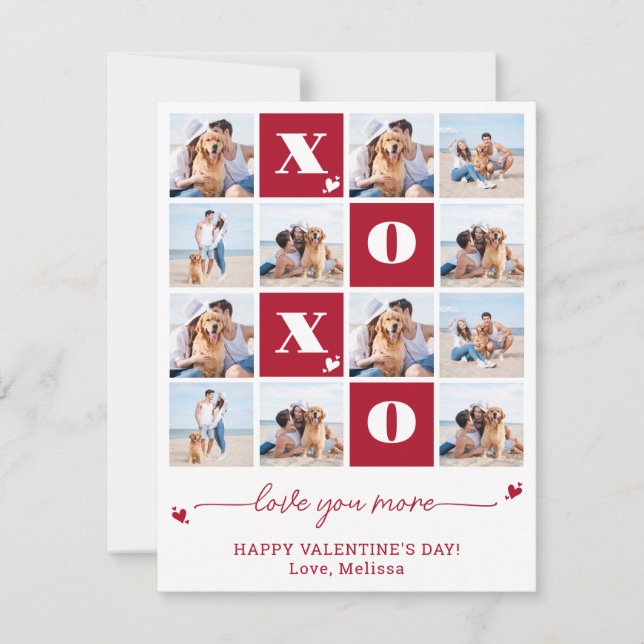 XOXO Bold Modern 12 Photo Happy Valentines Day Holiday Card (Front)