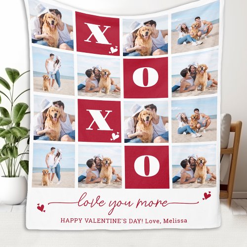 XOXO Bold Modern 4 Photo Collage Valentines Day Fleece Blanket