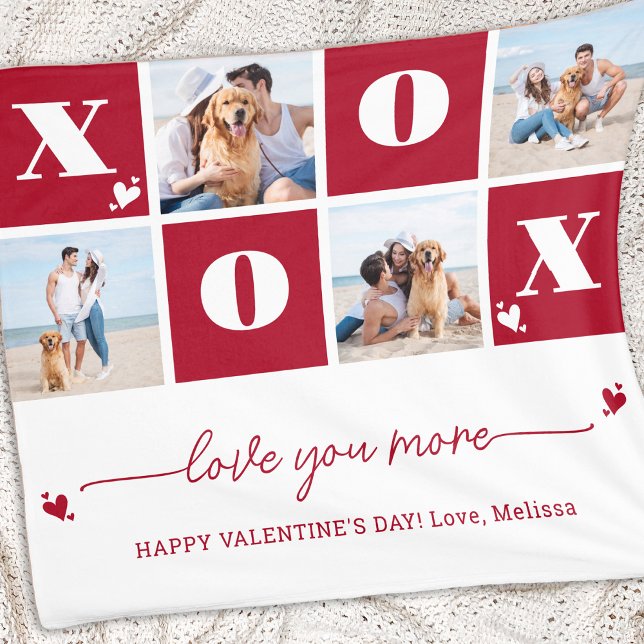 XOXO Bold Modern 4 Photo Happy Valentines Day Fleece Blanket (Creator Uploaded)