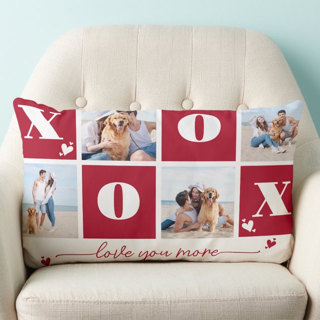 XOXO Bold Modern 4 Photo Happy Valentines Day Lumbar Pillow (Creator Uploaded)