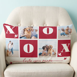 XOXO Bold Modern 4 Photo Happy Valentines Day Lumbar Pillow