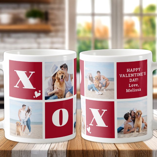 XOXO Bold Modern 5 Photo Happy Valentines Day Coffee Mug (Creator Uploaded)