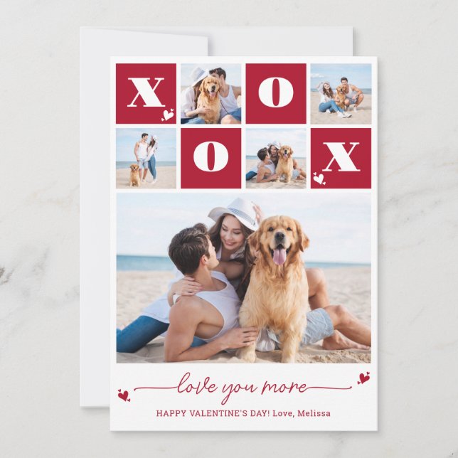 XOXO Bold Modern 5 Photo Happy Valentines Day Holiday Card (Front)