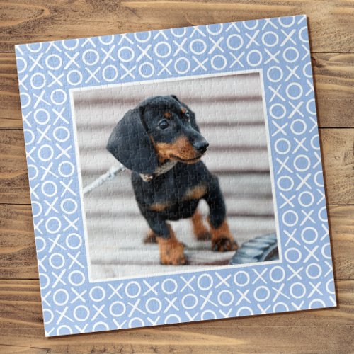 XOXO Brushstroke Custom Dog Photo Blue Modern Jigsaw Puzzle